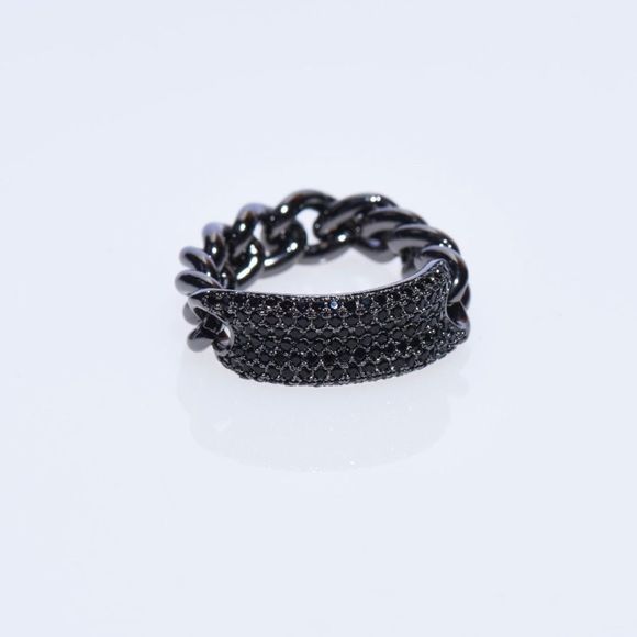 GUNMETAL ARTICULATED CUBAN CHAIN LINK ID RING WITH BLACK MICRO CZs SIGNED NWT - Picture 5 of 6
